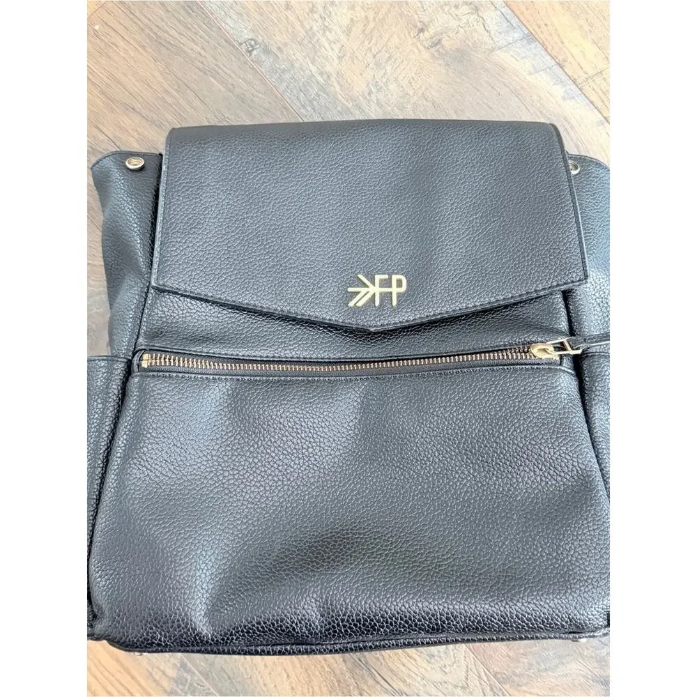 Freshly Picked Classic Diaper Backpack bag Black vegan pebbled leather large
